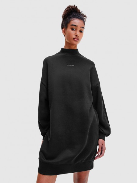 Vestido Mulher Logo Trim Mock Neck Calvin Klein
