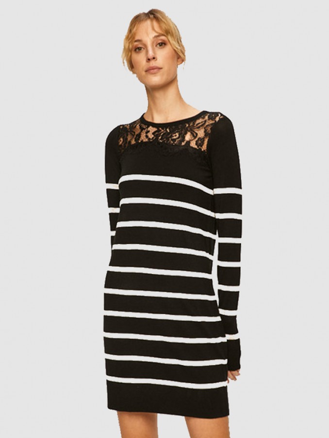 Vestido Mujer Negro Con Blanco Vero Moda