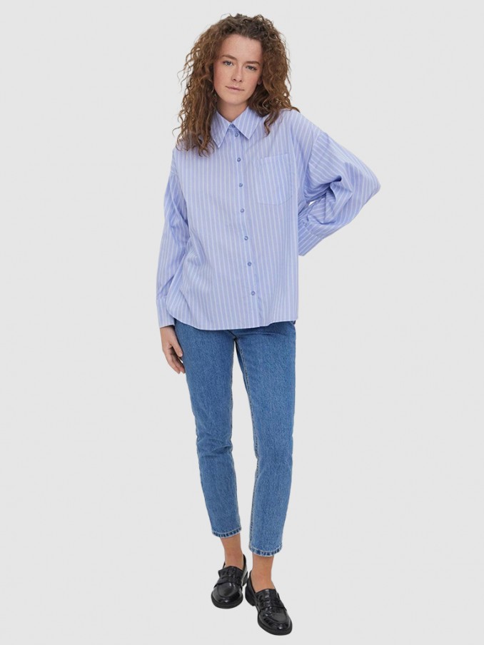Camisa Mujer Raya Azul Vero Moda