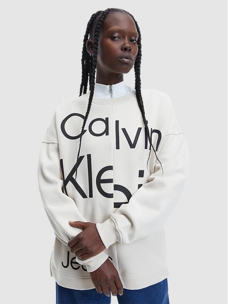 Sweatshirt Woman Beige Calvin Klein