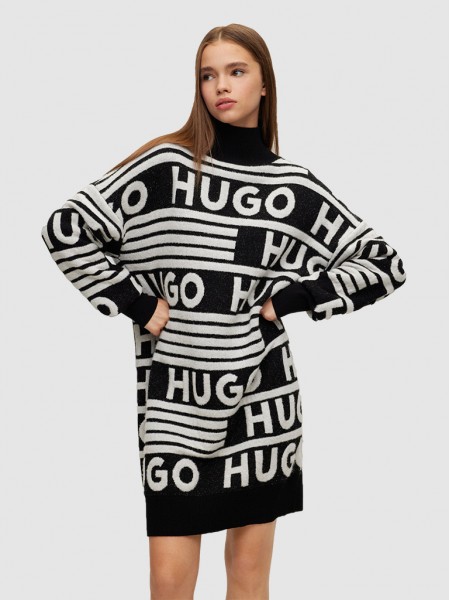 Dress Woman Black W / White Hugo Boss