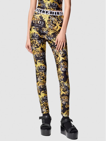 Leggings Woman Black Print Versace