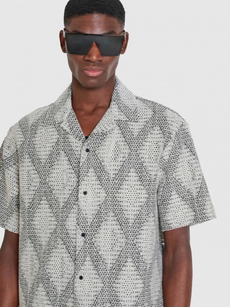Homem Shirt Relaxed Fit In Jacquard Cotton Blend Fabric With Logoed Metal Badge Antony Morato