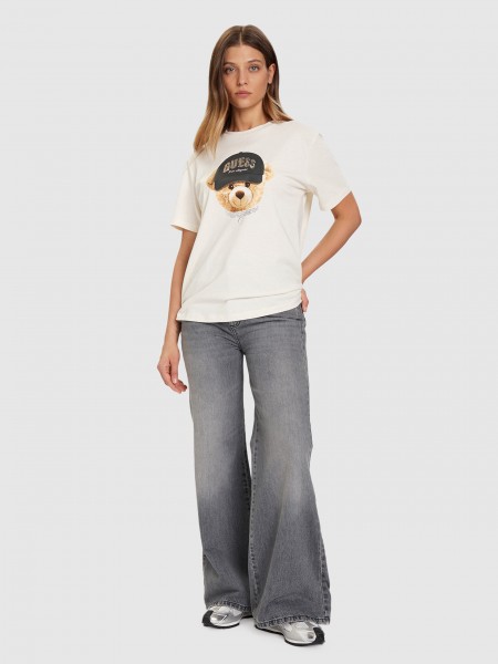 T-Shirt Woman Cream Guess Underwear