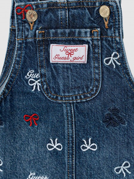 Jardineira Guess Menina Romper Rigid Denim W/embro