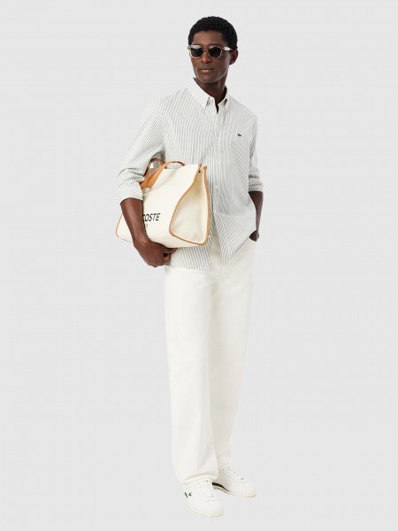 Camisa Homem Regular Fit Striped Cotton Pinpoint Shirt Lacoste