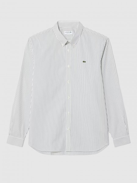 Camisa Homem Regular Fit Striped Cotton Pinpoint Shirt Lacoste
