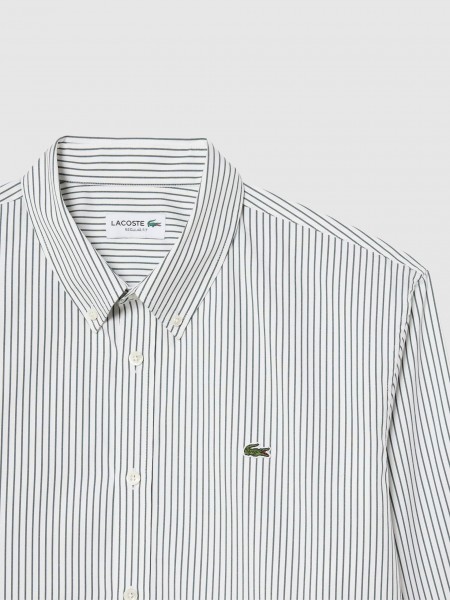 Camisa Homem Regular Fit Striped Cotton Pinpoint Shirt Lacoste