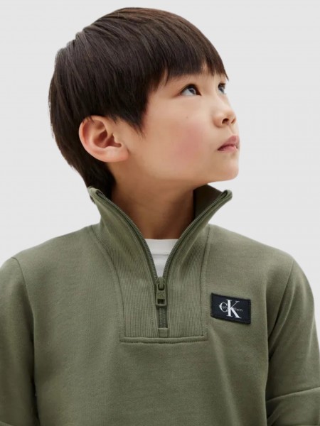Sweatshirt Calvin Klein Menino Terry Ck Woven Label Half Zip
