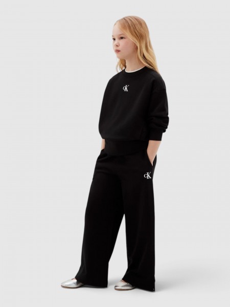 Cal�as Calvin Klein Menina Ck Logo Wide Leg Sweatpant