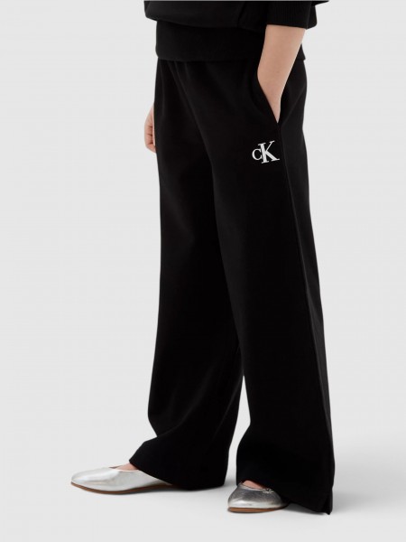 Cal�as Calvin Klein Menina Ck Logo Wide Leg Sweatpant