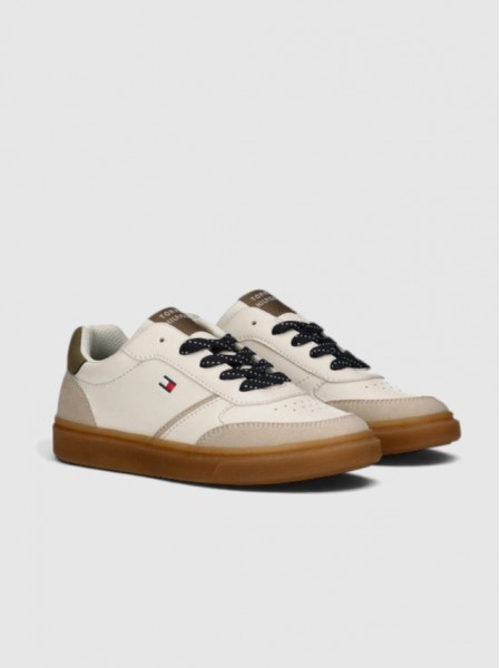 Sapatilha Tommy Hilfiger Menino Low Cut Ace-Up Sneaker Beige/off Wh