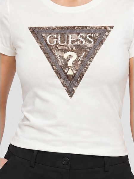 T-Shirt Guess Mulher Ss Cn Snake Triangle Tee
