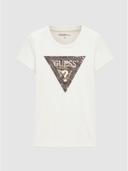 T-Shirt Guess Mulher Ss Cn Snake Triangle Tee