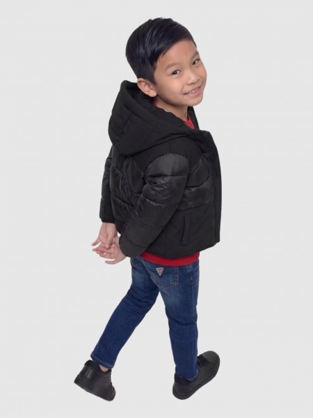Kispo Guess Menino Hooded Ls  Mixed Fabric Puffer