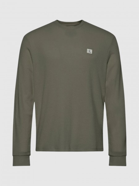 Camisola Calvin Klein  Homem Ls Waffle Woven Label Crewnk Tee